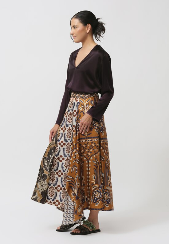 Biyan Silk Nehera Skirt in Navy & Rust	