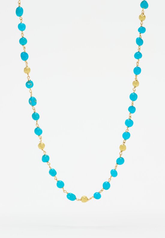 Greig Porter 18K Hammered Gold Beads & Castle Dome Turquoise Necklace