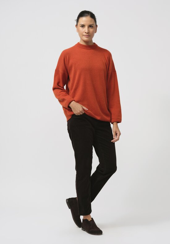 Kaval Cashmere Sable Knit Crew Neck Sweater in Daidai Orange	