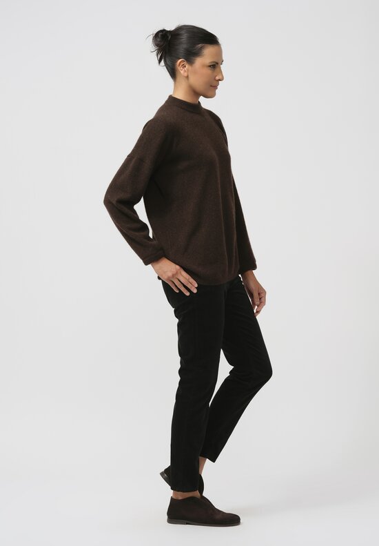 Kaval Cashmere Sable Knit Crew Neck Sweater in Brown	