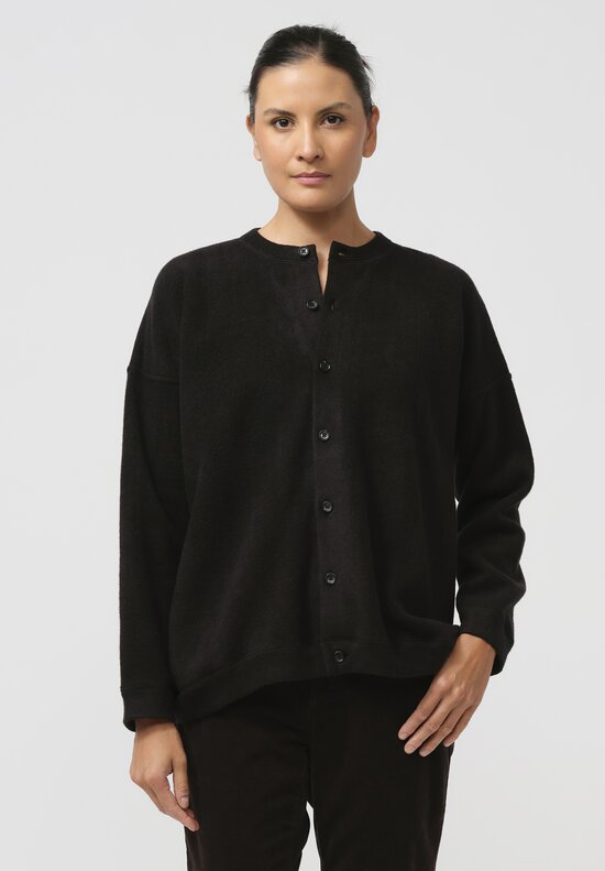 Kaval Silk Fleece Cardigan in Black	