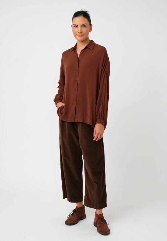 Album di Famiglia Cotton Velvet Wide & Short Pants in Coffee Brown