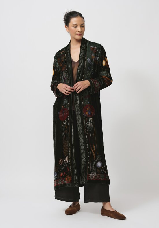 Sabina Savage The Alligator's Empire Silk Velvet Duster in Laurel Canvas Green	