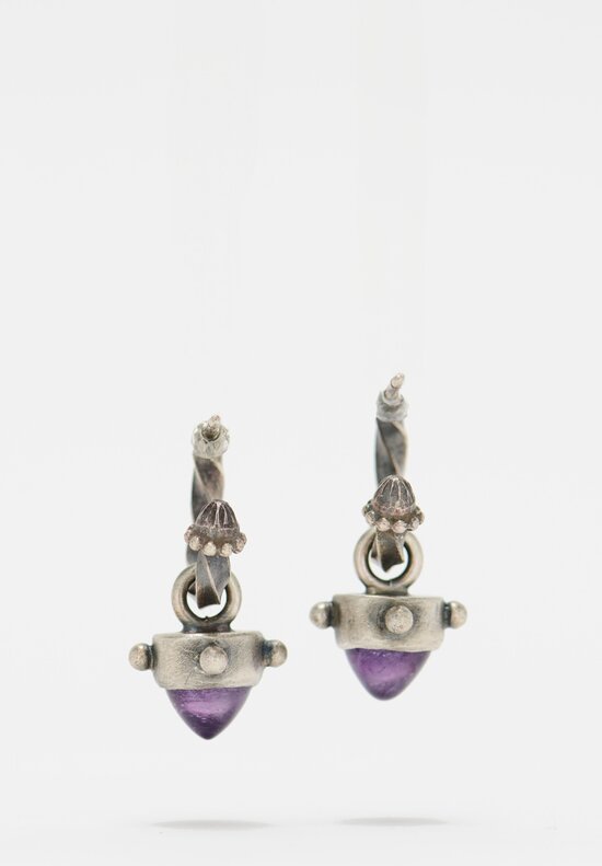 Miranda Hicks Finial Hoops with Amethyst Bullets	