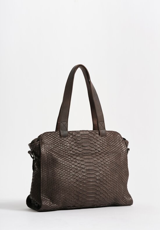 Christian Peau Python Leather Medium Tote in Dark Brown