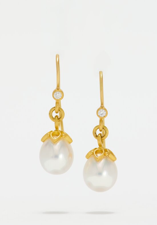 Denise Betesh 18k South Sea Pearls with Cottonwood Cap Drop Earrings	