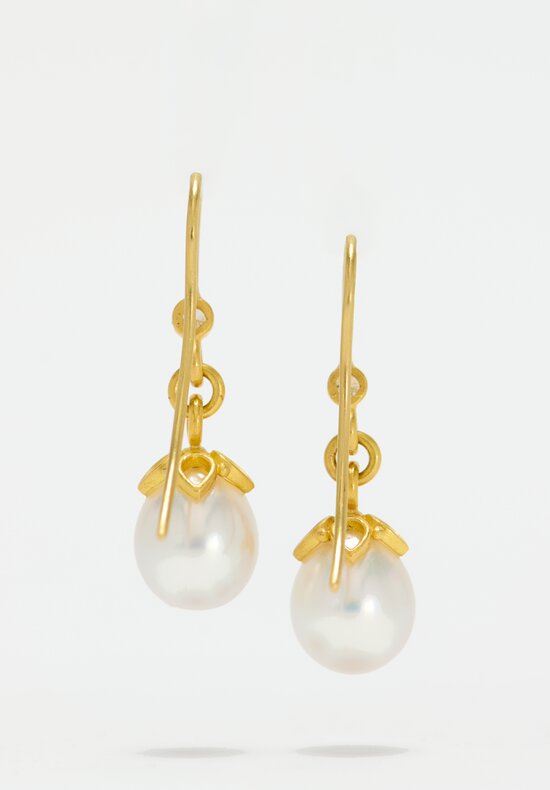 Denise Betesh 18k South Sea Pearls with Cottonwood Cap Drop Earrings	