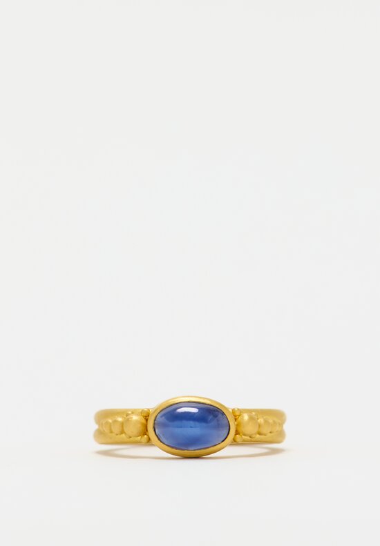 Denise Betesh 22k Granules, Oval Sapphire Cabochon Ring	