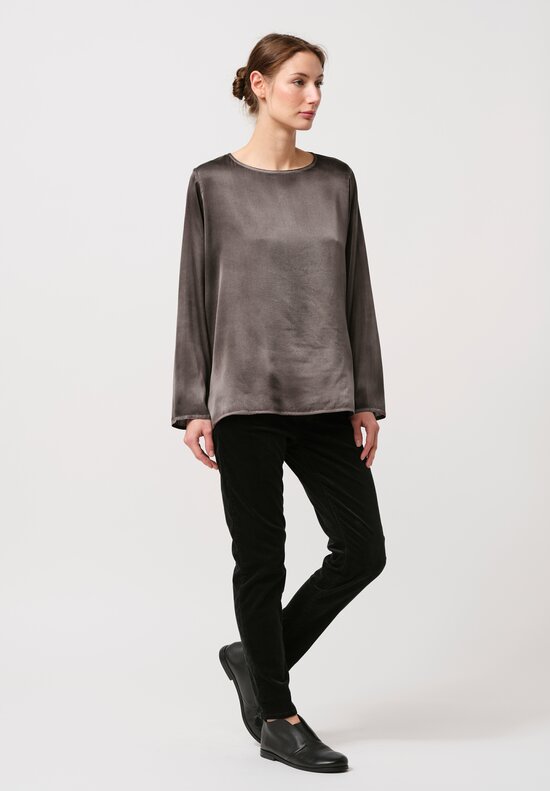 Avant Toi Hand Painted Silk Lunga Barchetta Top in Nero Carruba Brown	