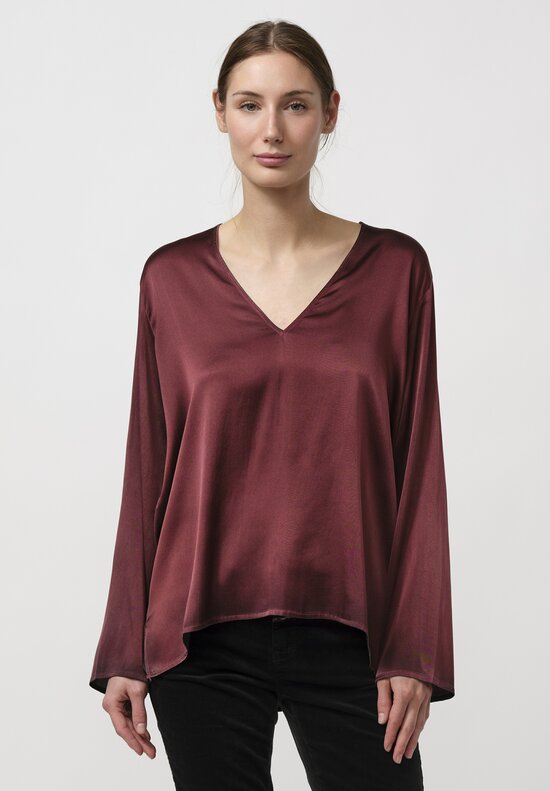 Avant Toi Hand-Painted Silk V-Neck Barchetta Top in Nero Agata Purple	