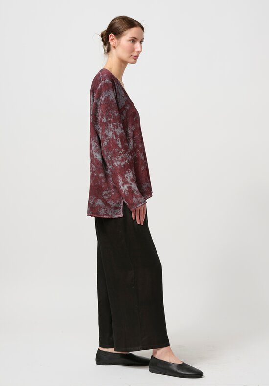 Avant Toi Puckered Silk Martellata Top in Silver & Agata Purple	