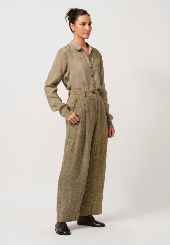 Ziggy Chen Linen Pants in Khaki Natural	