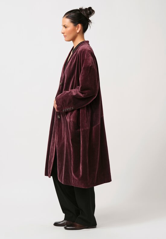 Ziggy Chen Velvet Coat in Merlot Red	