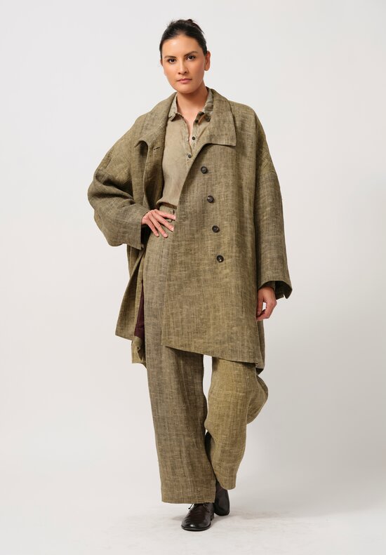 Ziggy Chen Linen Coat in Khaki Natural	