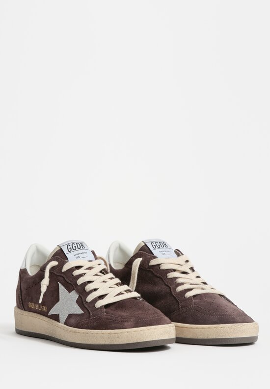 Golden Goose Suede Ball Star in Anthracite Brown & Silver Glitter Star