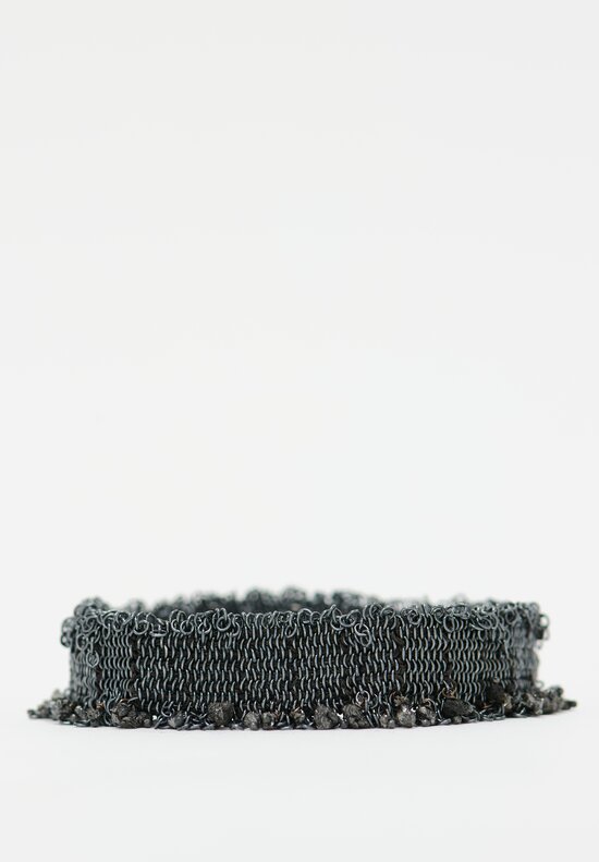 Stephanie Schneider 17 Handwoven Oxidized Silver, Silk & Raw Black Diamond Bracelet	