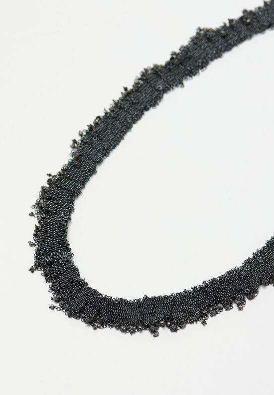 Stephanie Schneider 17 Handwoven Oxidized Silver, Silk & Raw Black Diamond Necklace	