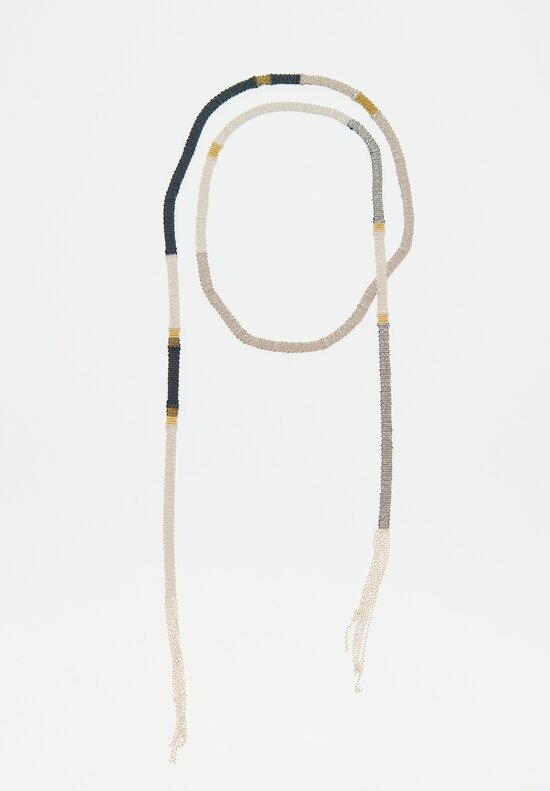 Stephanie Schneider 17 Handwoven Oxidized Silver, Gold & Silk Shawl Necklace	