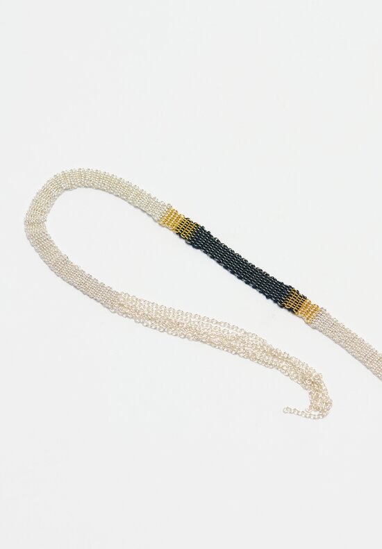 Stephanie Schneider 17 Handwoven Oxidized Silver, Gold & Silk Shawl Necklace	