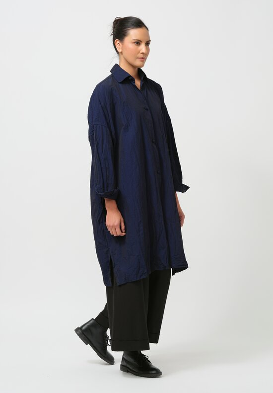 Daniela Gregis Washed Cotton Uomo Pari Tunic in Nero Electric Blue	