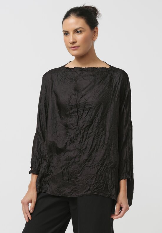 Daniela Gregis Washed Silk Twill Dyed Long Shirt in Nero Black	