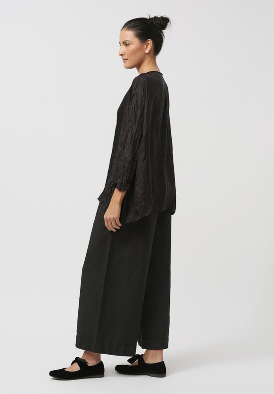 Daniela Gregis Washed Silk Twill Dyed Long Shirt in Nero Black	