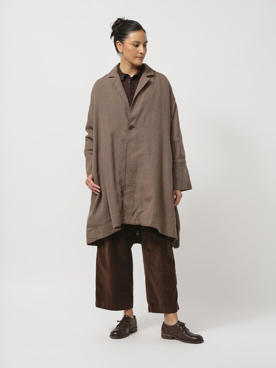 Kaval Broken Twill A-line Coat in Beige	