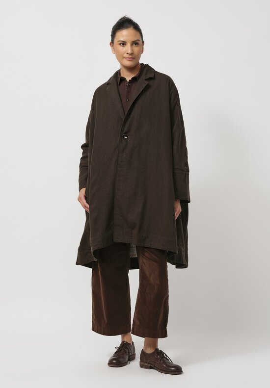 Kaval Broken Twill A-line Coat in Khaki	