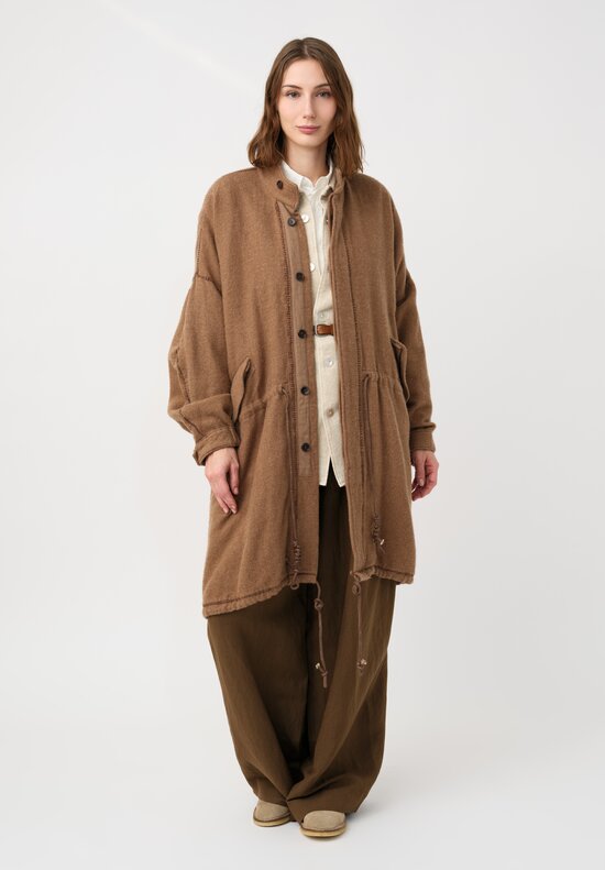 Kaval Thermal Cashmere Blanket Stitched Coat in Camel Brown