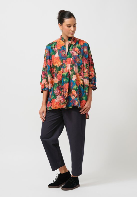 Daniela Gregis Washed Cotton Twill Inverno Kora Top in Rosa Bouquet	