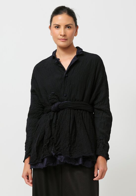 Daniela Gregis Washed Cotton & Wool Campanella Jacket in Nero Navy Blue	