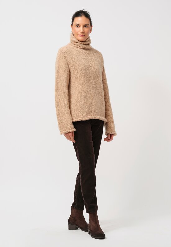 Lauren Manoogian Hand Knit Funnel Neck Sweater in Camel Natural	