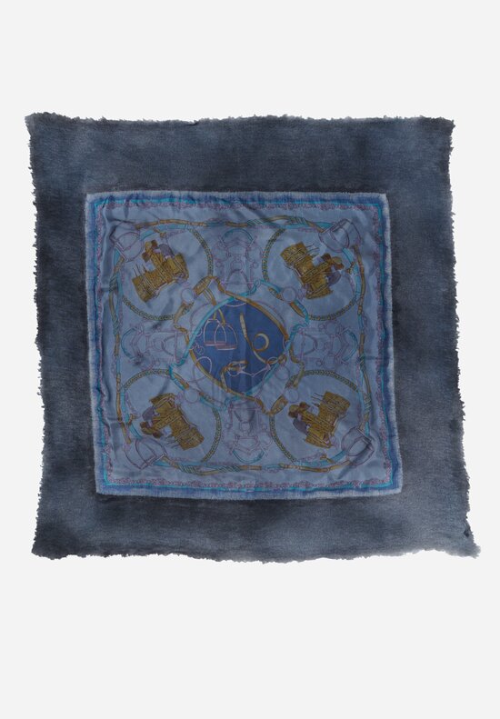 Avant Toi One-of-a-Kind Cashmere & Silk Quadrello Scarf in Titanium Blue Bridles	