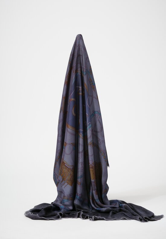 Avant Toi One-of-a-Kind Cashmere & Silk Quadrello Scarf in Titanium Blue Bridles	