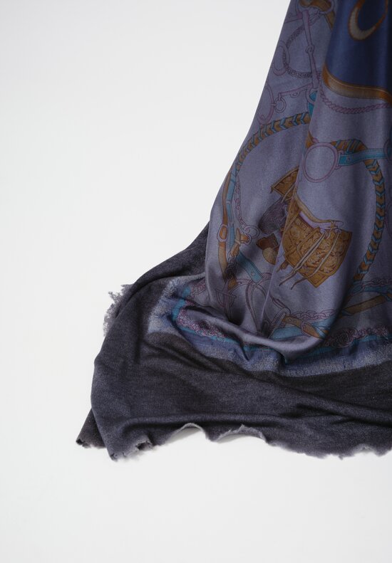 Avant Toi One-of-a-Kind Cashmere & Silk Quadrello Scarf in Titanium Blue Bridles	