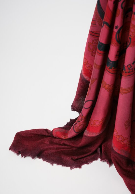 Avant Toi One-of-a-Kind Cashmere & Silk Quadrello Scarf in Camellia Red Bridles	