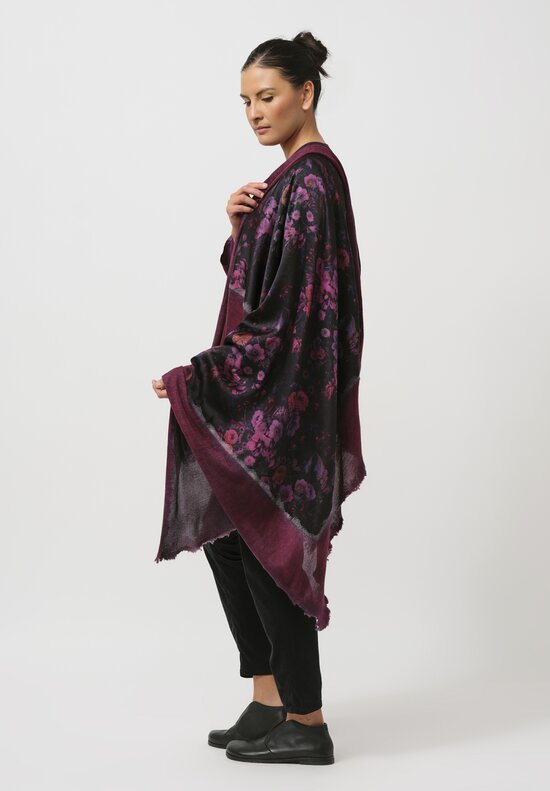 Avant Toi Cashmere & Silk Quadrello Dark Flowers Scarf in Nero Sichuan Purple	