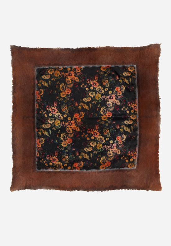 Avant Toi Cashmere & Silk Quadrello Dark Flowers Scarf in Nero Ambra Brown	