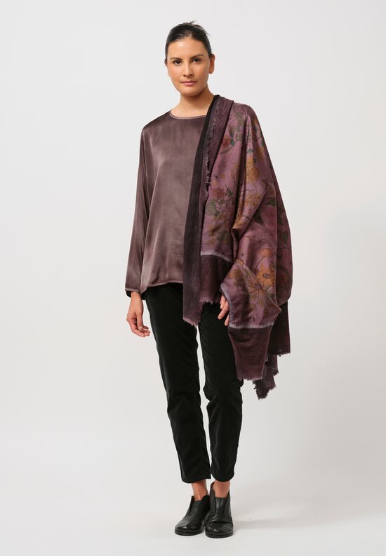 Avant Toi Cashmere & Silk Quadrello Fiore Farfalle Scarf in Nero Agata Purple	