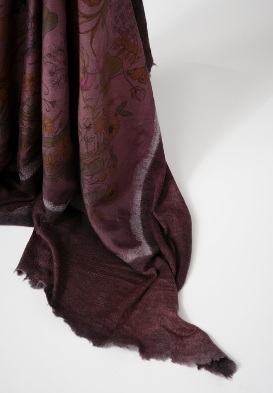 Avant Toi Cashmere & Silk Quadrello Fiore Farfalle Scarf in Nero Agata Purple	