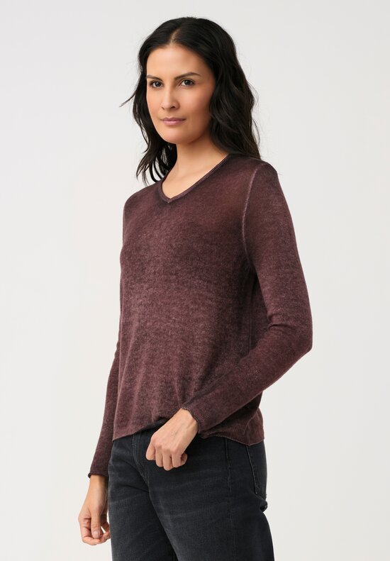 Avant Toi Cashmere V-Neck Garza Sweater in Nero & Agata Purple