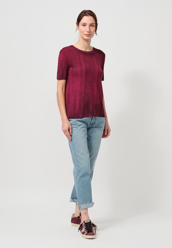 Avant Toi Hand-Painted Rib Knit Tee in Nero Sichuan Purple