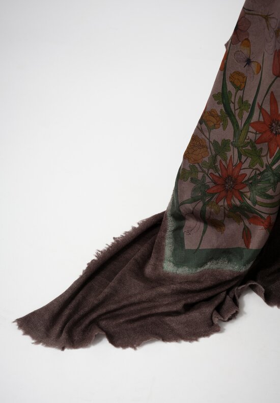 Avant Toi Cashmere & Silk Quadrello Fiore Farfalle Scarf in Nero Carruba Grey