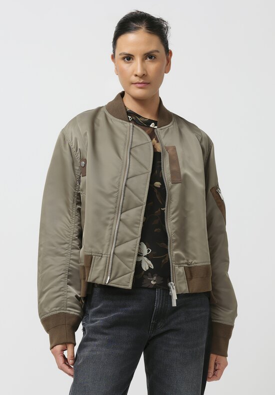 Sacai Nylon Twill Bomber Jacket in Army Green