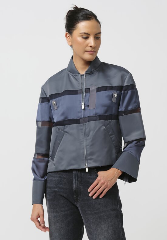 Sacai Paneled Nylon Twill & Mesh Blouson Jacket in Steel Blue