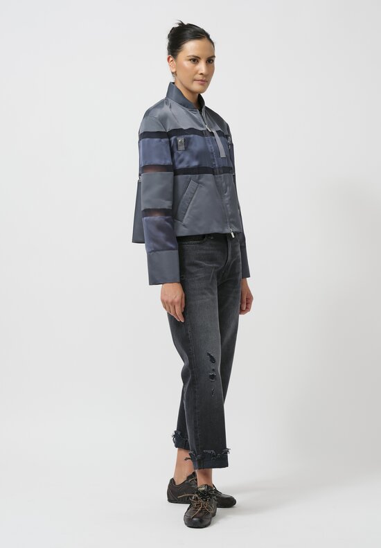 Sacai Paneled Nylon Twill & Mesh Blouson Jacket in Steel Blue