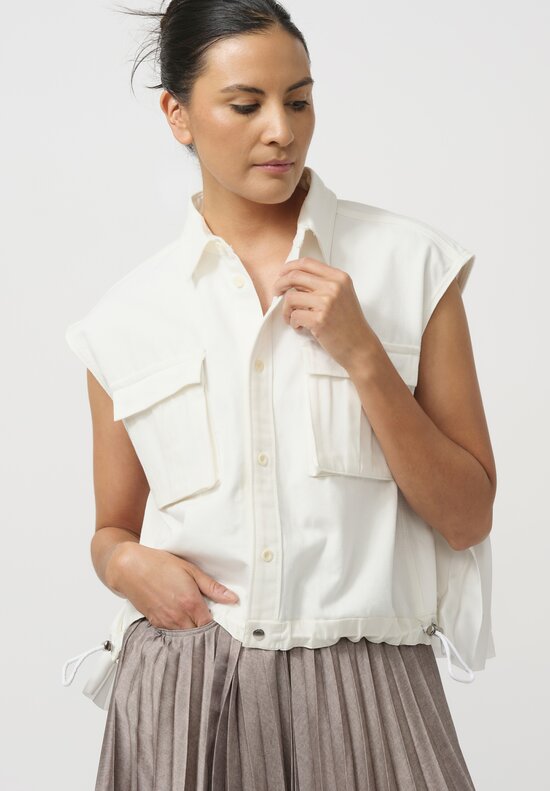 Sacai Pleated-Back Denim Shirt in White