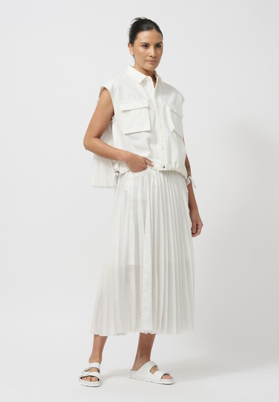 Sacai Denim & Pleated Mesh Skirt in White