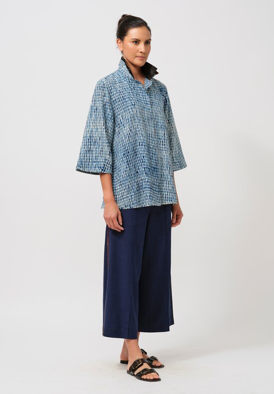 Sophie Hong Linen Button-Down Shirt in Indigo Shibori