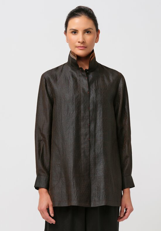 Sophie Hong Diamond Embossed Mud Silk Button-Down Shirt